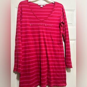 Victoria's Secret Fuchsia Striped V-Neck Sleep Shirt Top